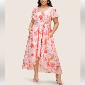 Bloomchic Watercolor Floral Ruffles Asymmetrical Hem Dress